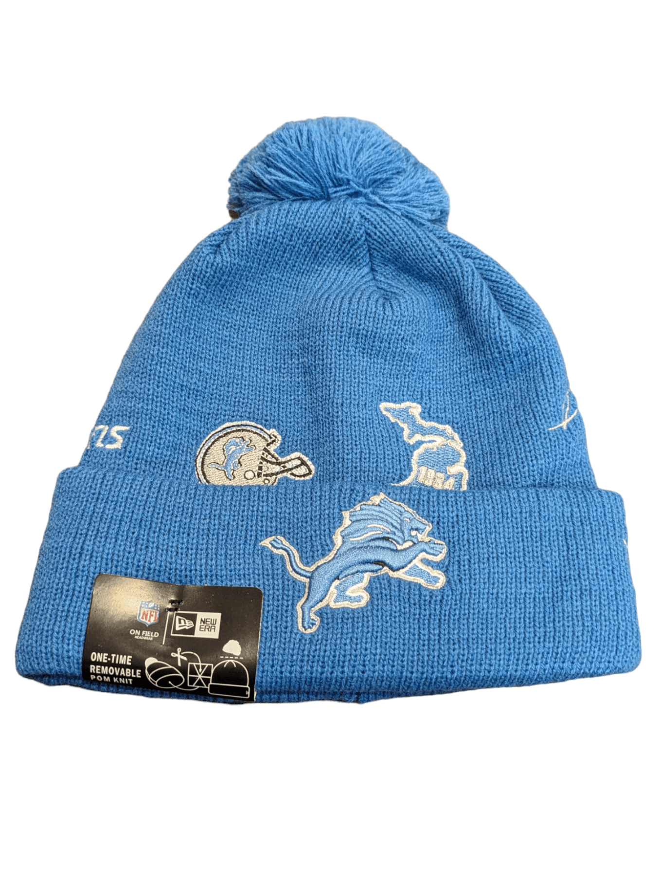Detroit Lions pom beanie blue Lions Logo Embroidered Winter Pom Hat with Fleece Lining main image 3