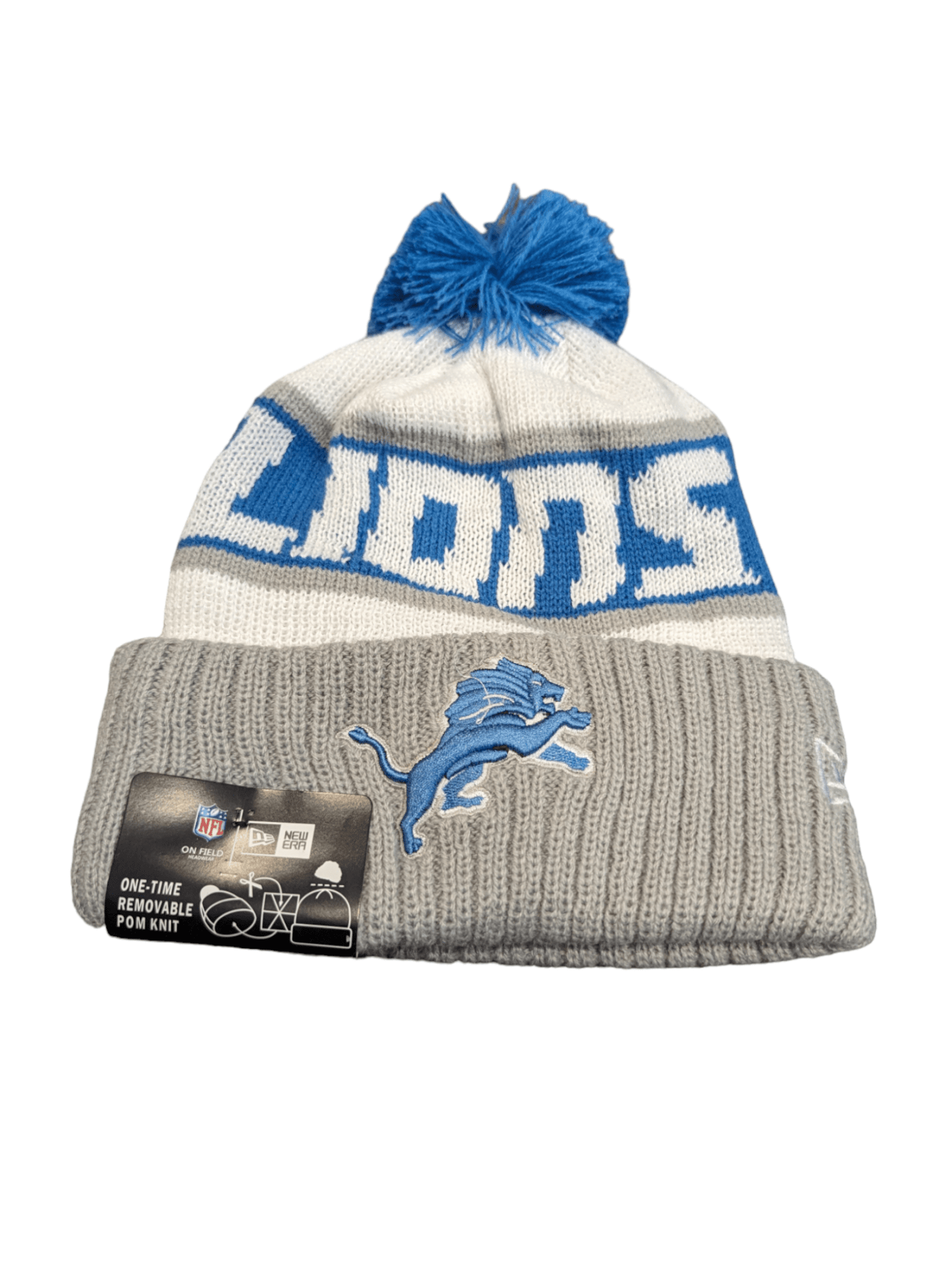 Detroit Lions pom knitted beanie hat New Era Detroit Lions Removable Pom Knit Beanie Hat Blue  main image 2