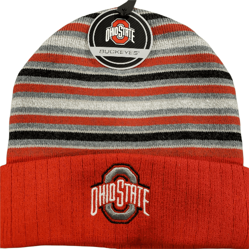 Buckeyes Stripe Knit Beanie Hat Hat - Available at Carrot Stick Sports