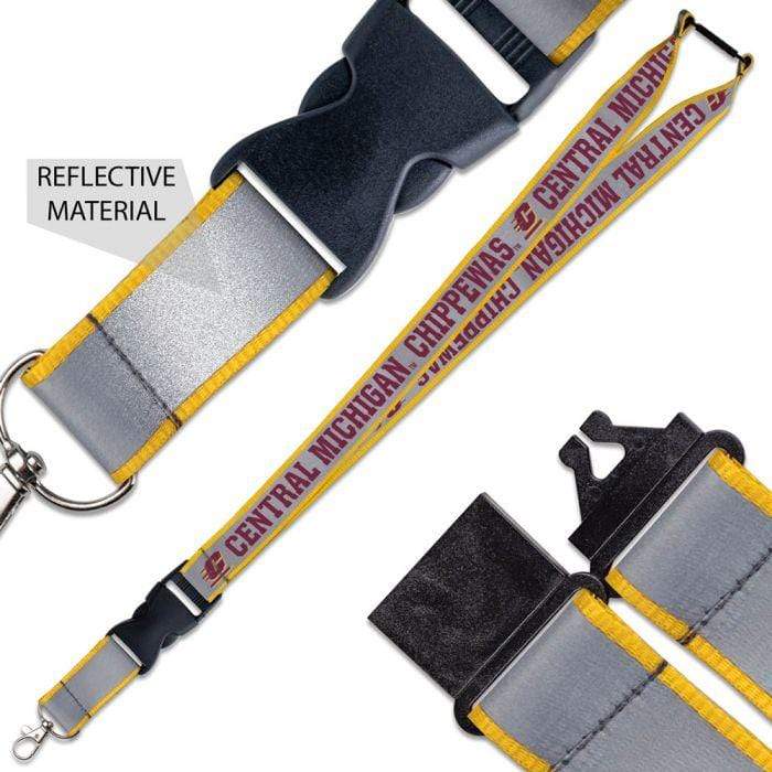 Central Michigan Chippewas Lanyard with Buckle Reflective Keychains - Available at Carrot Stick Sports