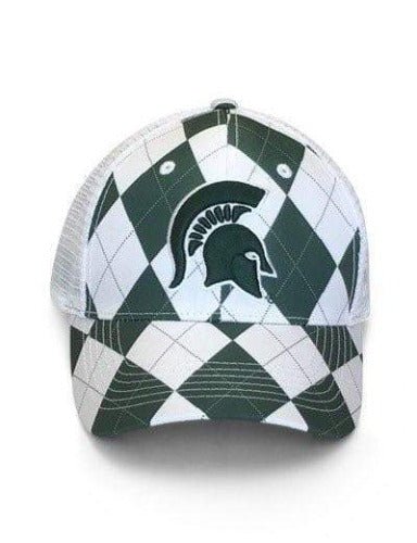 Michigan State Spartans Argyle Mesh Hat with Helmet Embellishment Hat - Available at Carrot Stick Sports