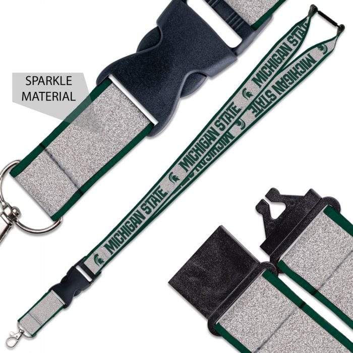 Michigan State Spartans Glitter Lanyard w/ detachable buckle Keychains - Available at Carrot Stick Sports