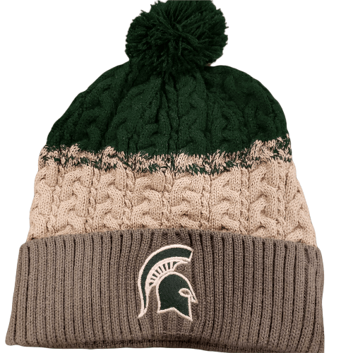 Michigan State Spartans Winter Beanie with Pom - Grey and Green Hat - Available at Carrot Stick Sports