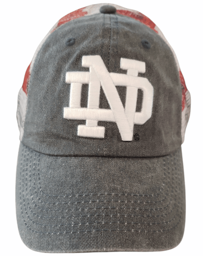 Notre Dame Fighting Irish Faded Blue Snapback Mesh Cap with Red and White Stripes Hat - Available at Carrot Stick Sports
