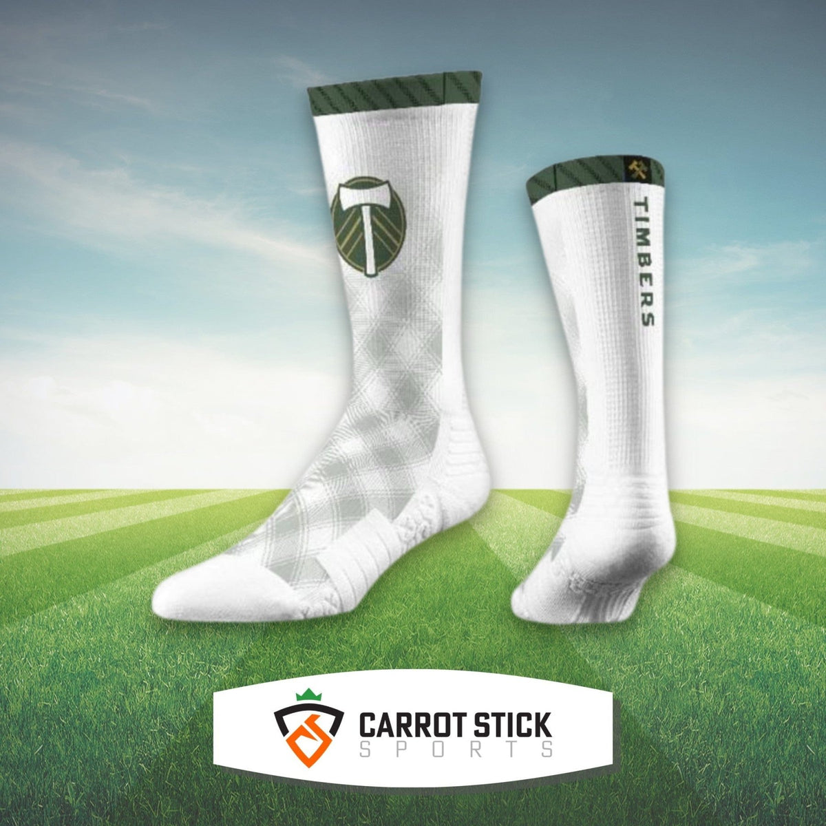 Portland Timbers White CFS Socks - Available at Carrot Stick Sports