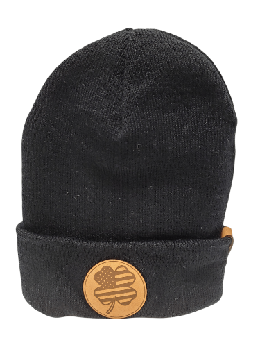 Branded Bills Hat American Shamrock Beanie - Black American Shamrock Beanie | Winter Hat | Black with Leather Patch