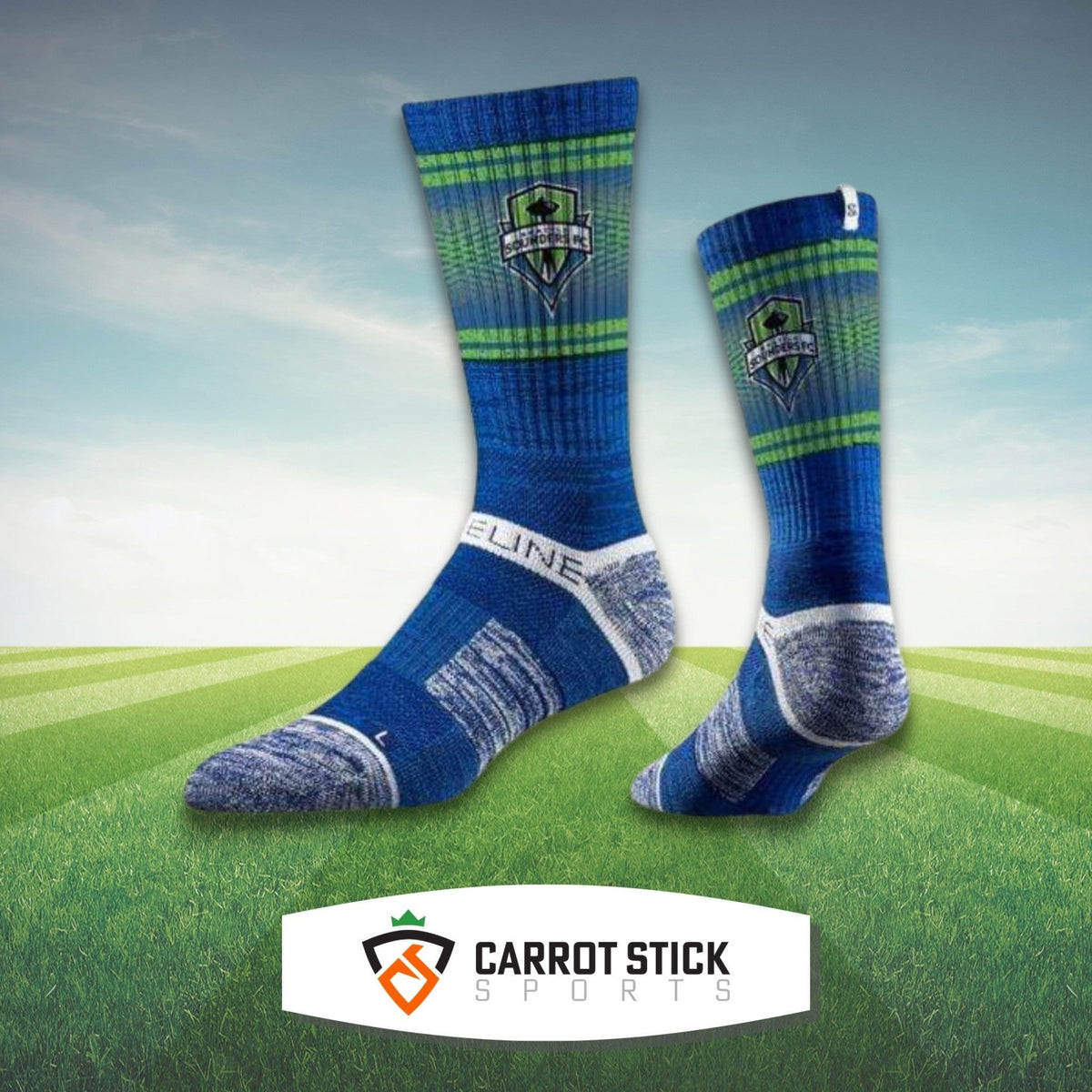 Seattle Sounders Royal Crew Socks - Available at Carrot Stick Sports