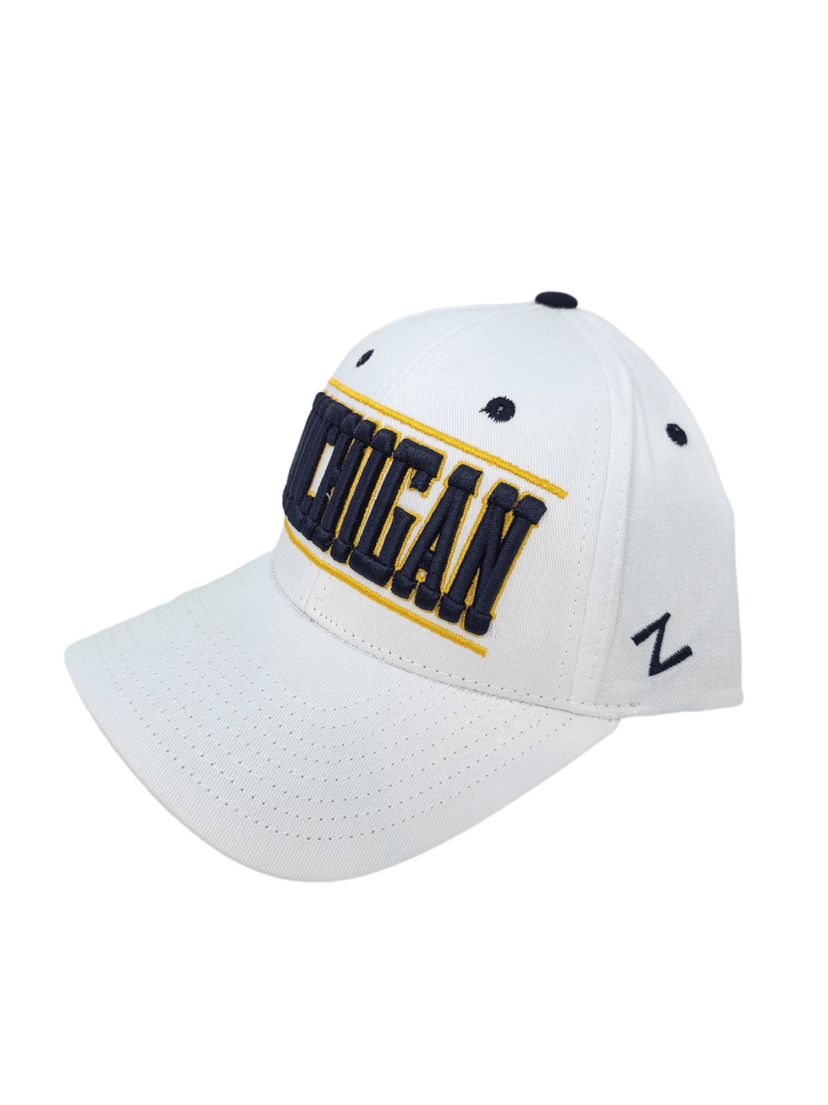 Wolverines Adjustable White Cap with Block M Embellishment Hats - Available at Carrot Stick Sports
