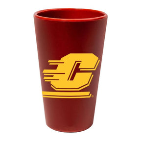 Central Michigan Flexible Silicone Pint Glass - Maroon with Gold Flying C Logo Barware - Available at Carrot Stick Sports