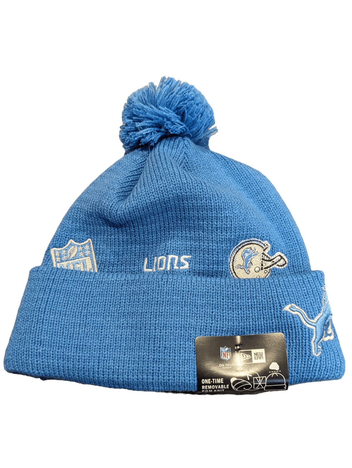 On The Mark Hat All Blue Multi-Logo Lions Fleece Lined Winter Hat