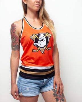 Anaheim Ducks Throwback Racerback Tank Top Shirts - Available at Carrot Stick Sports