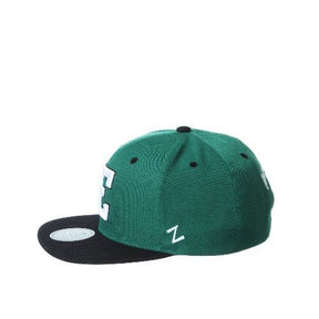 EMU Eagles Green Flat Bill Snapback Hat with White Block E Logo Hat - Available at Carrot Stick Sports