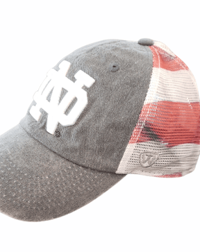 Notre Dame Fighting Irish Faded Blue Snapback Mesh Cap with Red and White Stripes Hat - Available at Carrot Stick Sports