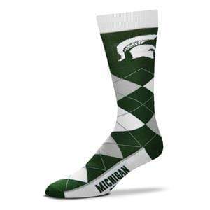 For Bare Feet Socks Michigan State University Argyle Socks Michigan State University Argyle Socks \ Green and White Socks