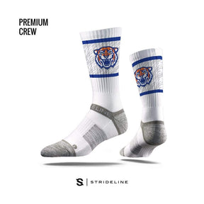 Strideline Socks White with Blue Tipton Academy Logo Socks Tipton Academy Logo Socks | Tigers | Crew Socks 