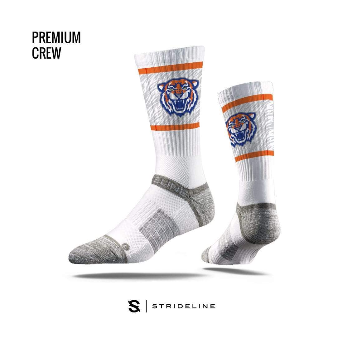 Strideline Socks White with Orange Tipton Academy Logo Socks Tipton Academy Logo Socks | Tigers | Crew Socks 