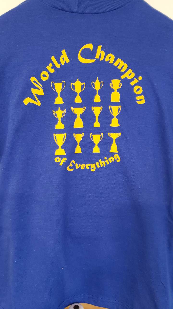 Carrot Stick Sports Shirts Youth Small World Champion of Everything T-Shirt