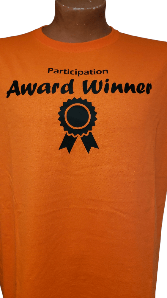 Carrot Stick Sports Shirts Participation Award Winner t-shirt Participation Award Winner t-shirt. Orange shirt with award ribbon