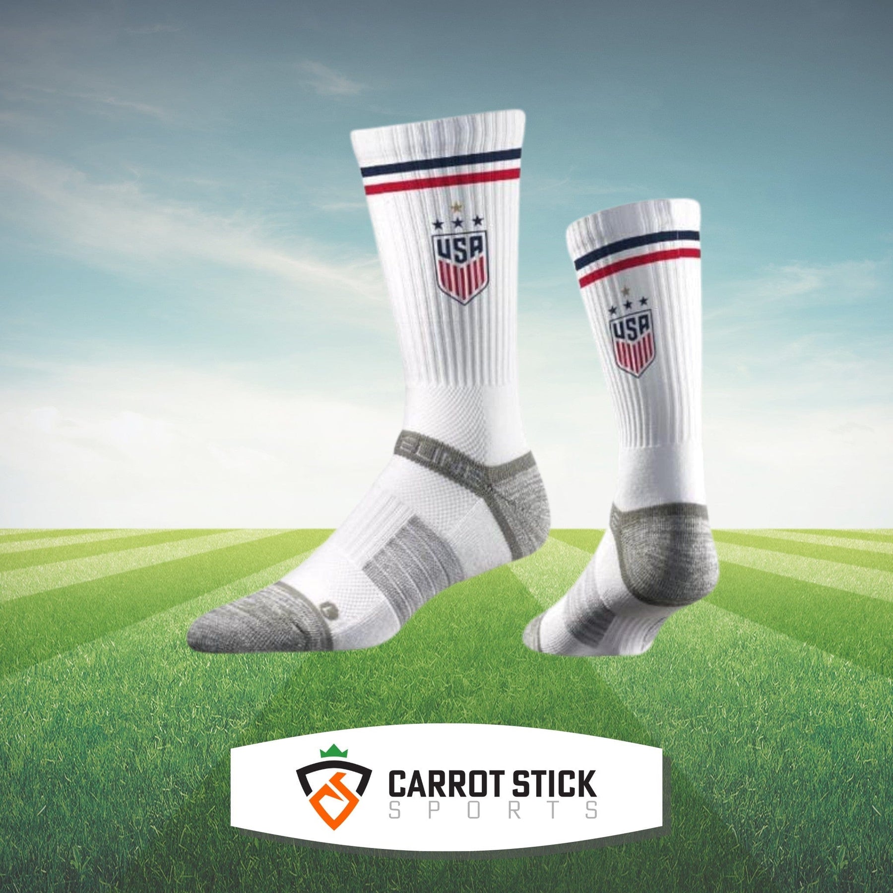 Strideline Socks USA Gold Star Stripe White Crew Socks White World Cup Champion USWNT Soccer Crew Socks | Carrot Stick Sports